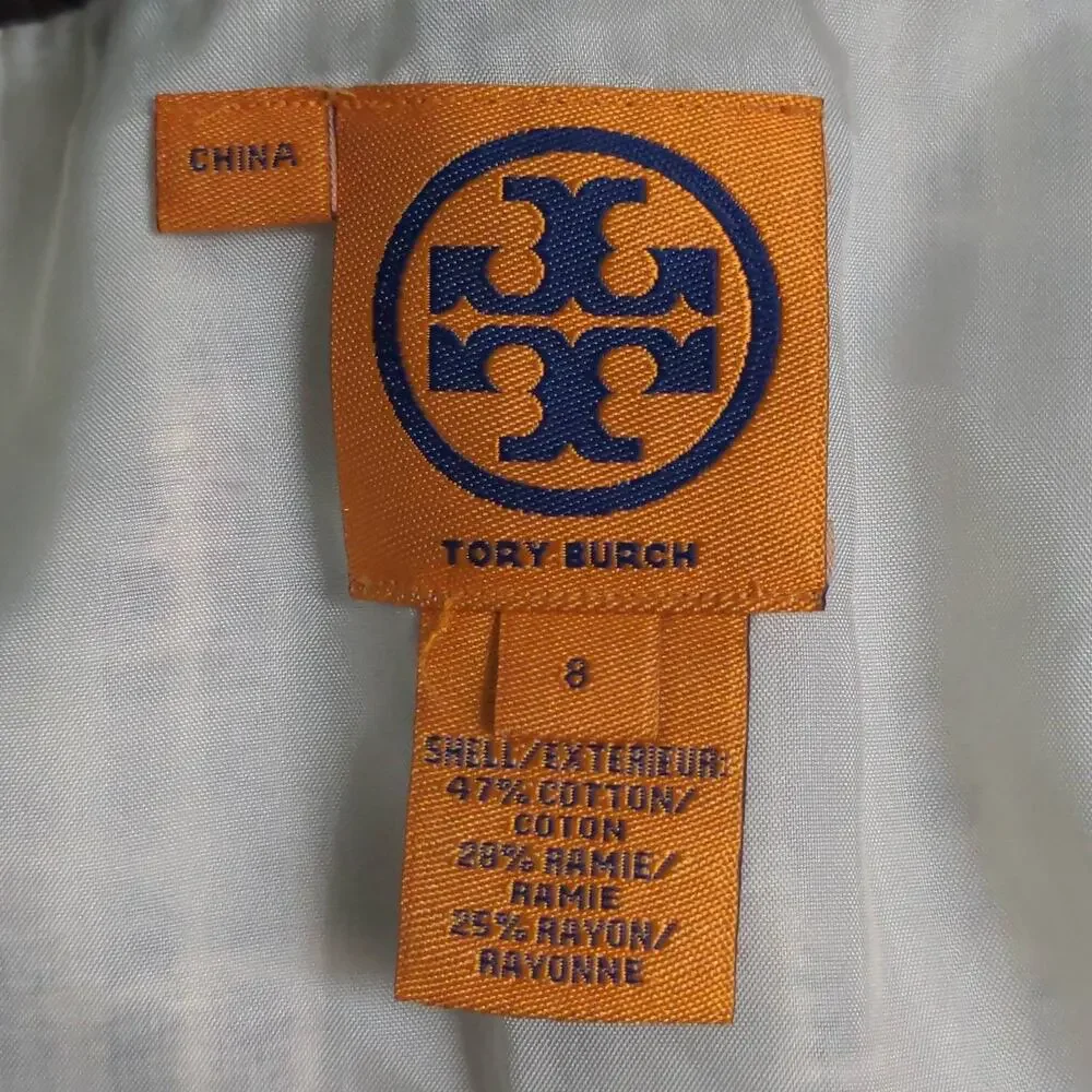 Tory Burch Womens A-Line Skirt White Brown Stripe Above Knee Pockets Buttons 8